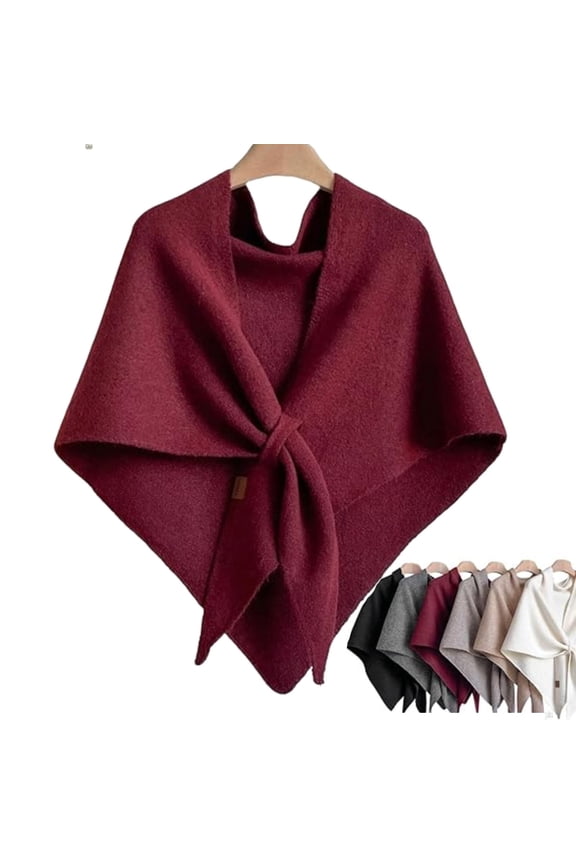 Pashmina Wraps for Women , Knotted Shoulder Korean Style Cape Wrap Cardigan Solid Color Knitted Comfortable Scarf for Women Gifts(Wine)