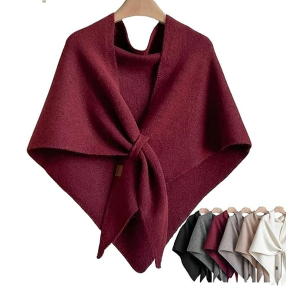 Pashmina Wraps for Women , Solid Color Knitted Scarf Knotted Shoulder Wrap Cardigan Casual Blanket Scarves for All Seasons(Wine)