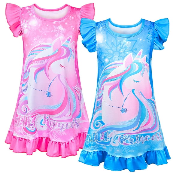 Pashop 2pcs Girls Nightgowns, Mermaid Short Sleeve Sleepwear Nightie Nightgown Princess Pajama Dresses