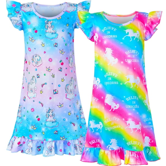 Pashop 2pcs Girls Nightgowns, Mermaid Short Sleeve Sleepwear Nightie Nightgown Princess Pajama Dresses