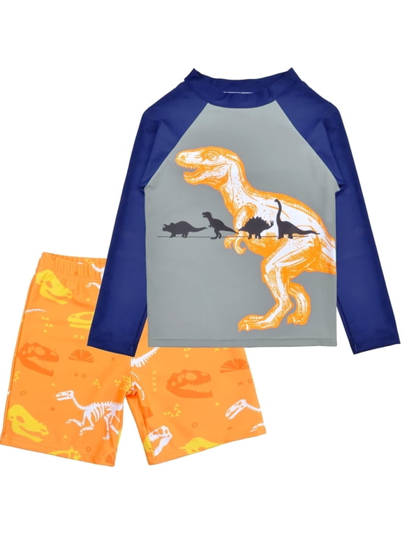 Boys Two Piece Rash Guard Swimsuits Kids Long Sleeve Sunsuit Swimwear Sets Bathing Suit
