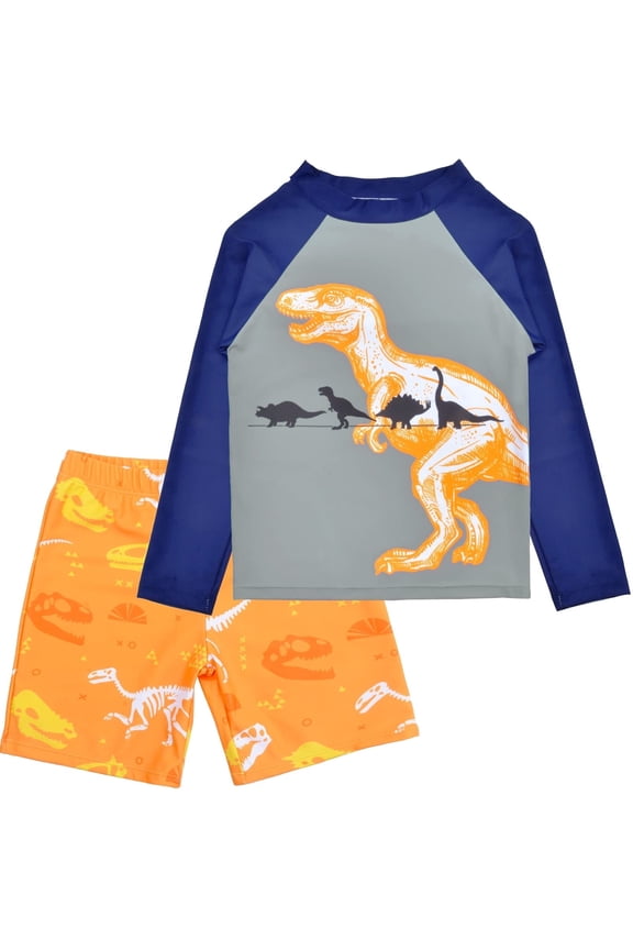 Boys Two Piece Rash Guard Swimsuits Kids Long Sleeve Sunsuit Swimwear Sets Bathing Suit