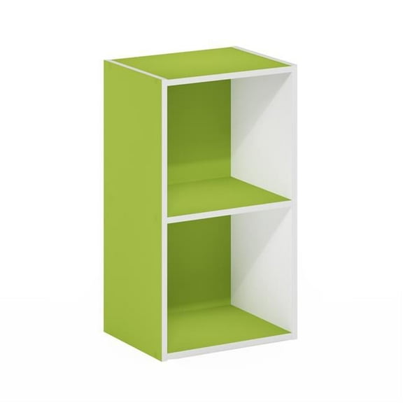 Pasir 2-Tier Open Shelf Bookcase, Green & White