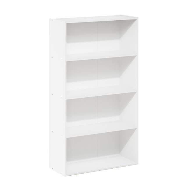 White 4-Tier Particleboard Open Shelf Bookcase