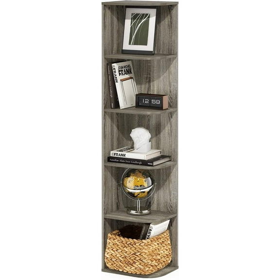 Pasir 5-Tier Corner Open Shelf Bookcase, French Oak