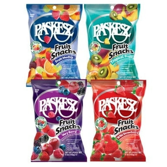 Paskesz Fruit Snacks, Variety Pack, Fat Free, Gluten Free, 5 oz Bags, 4 Flavors