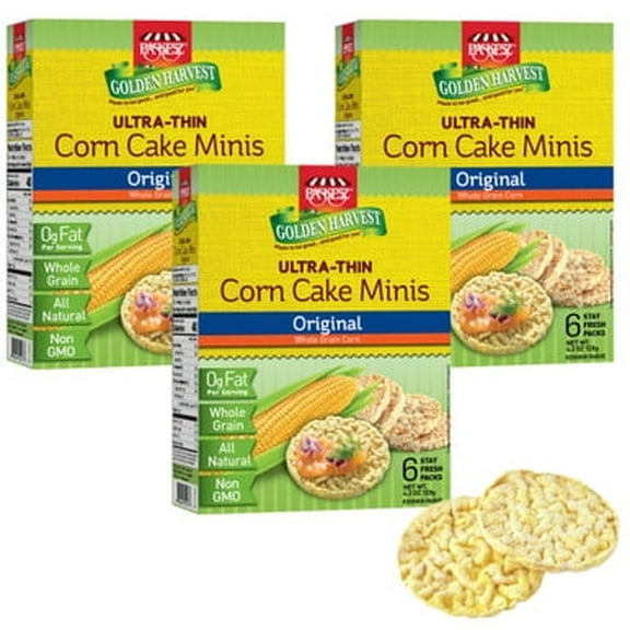 Paskesz Golden Harvest Ultra-Thin Crispy Original Whole Grain Mini Corn Cakes, 3-Pack