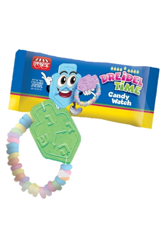 Paskesz Hanukkah Dreidel Time Candy Watch Bracelets, Assorted Fruit Flavors, Dreidel Shaped Charms, 12 Count