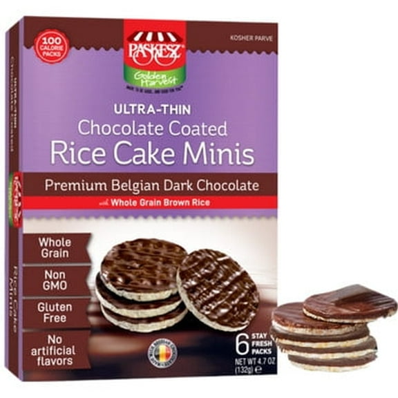Paskesz Mini Rice Cake Belgian Dark Chocolate Covered, 6 Count