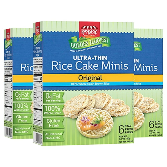Paskesz Ultra-Thin Original Wholegrain Brown Gluten Free Rice Cakes Minis with Natural Ingredients | Kosher Certified Non-GMO, Pack of 3