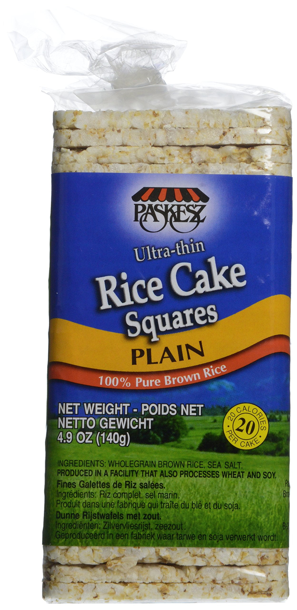 Paskesz Ultra Thin Rice Cake Squares, Plain, 4.9 oz