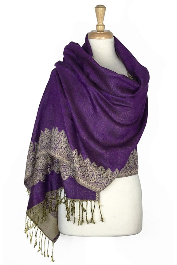Paskmlna® Border Pattern Double Layered Reversible Woven Pashmina Shawl Scarf Wrap Stole #17