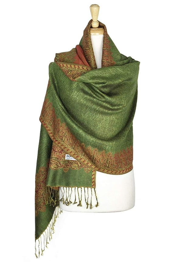 Paskmlna® Border Pattern Double Layered Reversible Woven Pashmina Shawl Scarf Wrap Stole #18