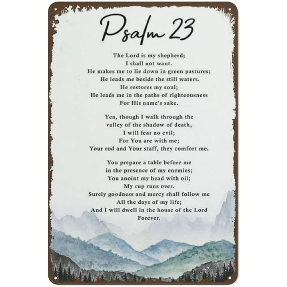 Paskond Christian Gifts Wall Decor Psalm 23 The Lord is My Shepherd Bible Verse Wall Art Christian Religious Wall Decor Rustic Metal Hanging Sign for Home Office Baptism Decorations Gifts 12×8 Inch