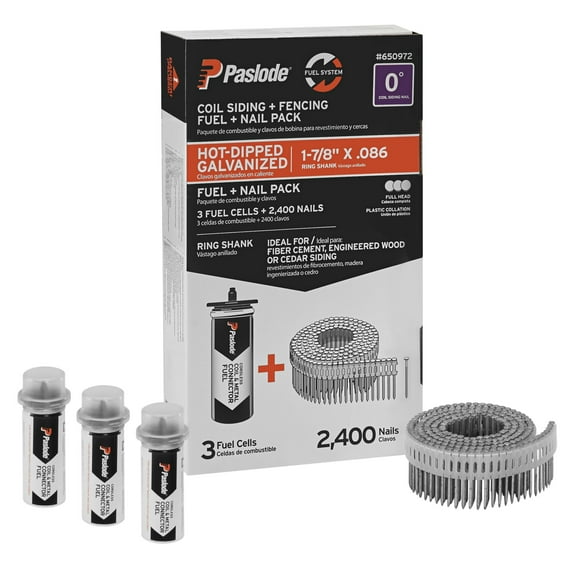 Paslode 1-7/8in x .086in Hot-Dipped Ring Shank Coil Siding Nails and Fuel