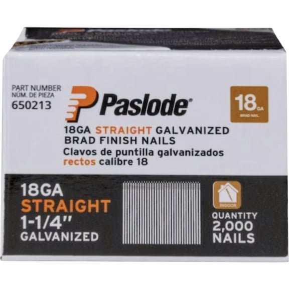 Paslode 18-Gauge Galvanized Straight Brad Nails - Pack of 18