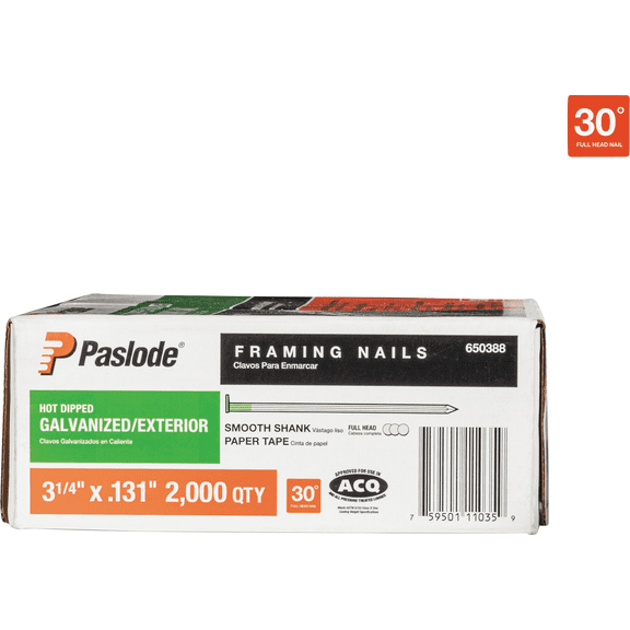 Paslode 30 Degree Paper Tape Hot Dipped Galvanized RounDrive Framing Nails - Single Pack Construction & DIY Use, Standard Hardware Spec