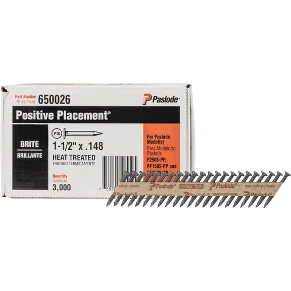 Paslode 650026 Round Head 1-1/2-Inch by .148-Inch, 30 Degree Paper Collated Heat Treated Positive Placement Nail 3,000 per Box