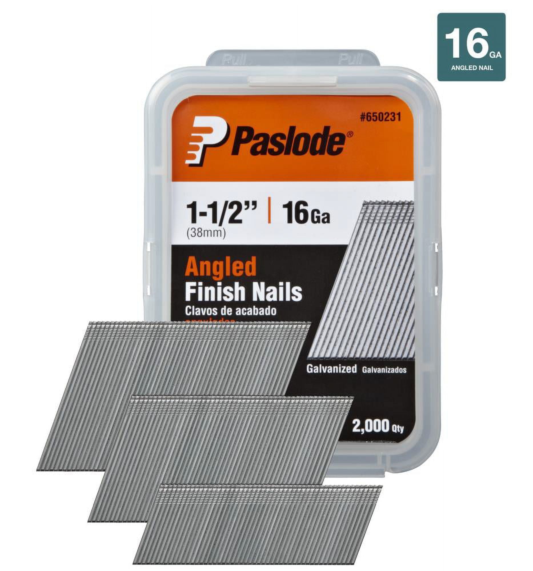 Paslode 650231 16 Gauge Galvanized Angled Finish Nail, 11/2"