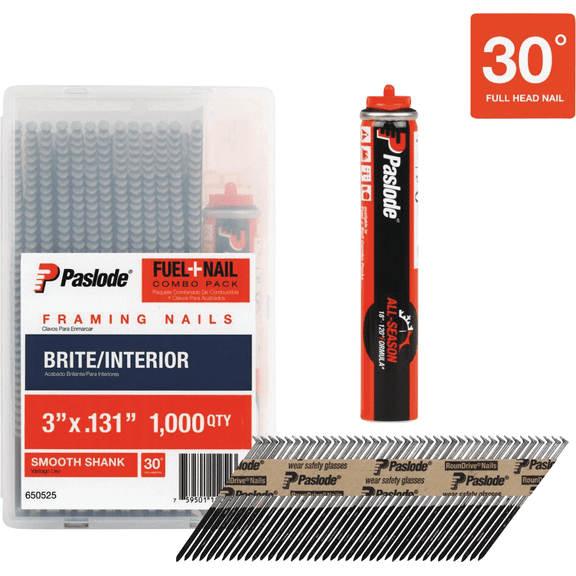 Paslode Brite RounDrive Framing Nails with Framing Fuel Cell - Pack of 12  Construction & DIY Use, Standard Hardware Spec