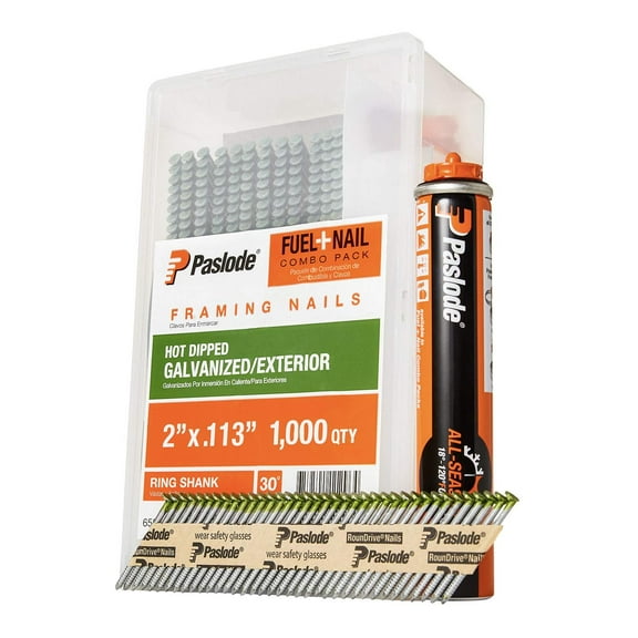 Paslode, Framing Nails and Fuel Pack, 650564, 2 inch x .113 Gauge, Ring Hot Dipped Galvanized, 1 Fuel Cell and 1,000 Nails