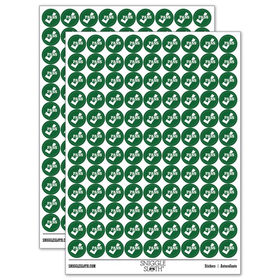 Pass Checkmark Teacher 200+ Round Stickers - Dark Green - Matte Finish - 0.50" Size