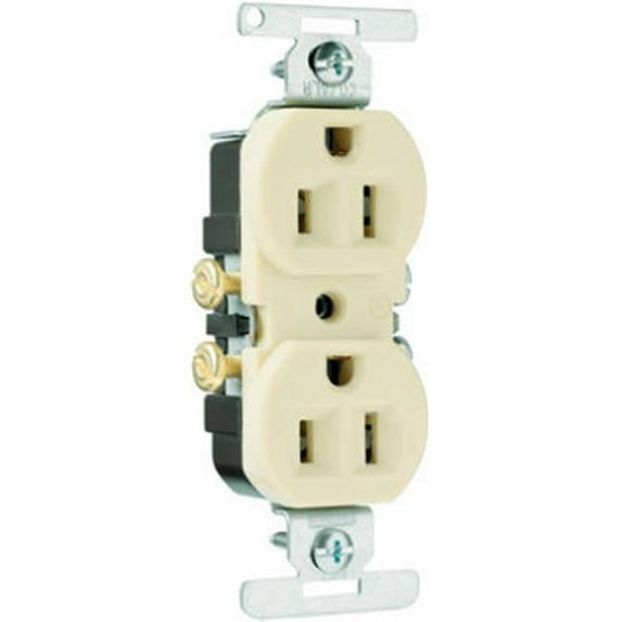 Pass & Seymour 3232ICACC20 2 Pole 3 Wire Copper/Aluminum Standard Duplex Outlet, 15-Amp, 125-volt, Ivory