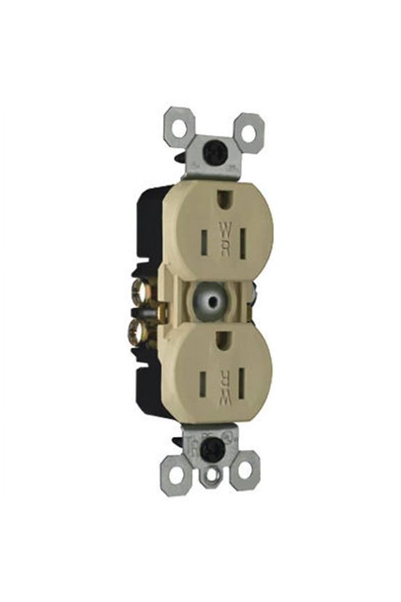 PASS & SEYMOUR Duplex Receptacle, Weather/Tamper-Resistant, Ivory, 15-Amp, 125-Volt 3232TRWRICC8