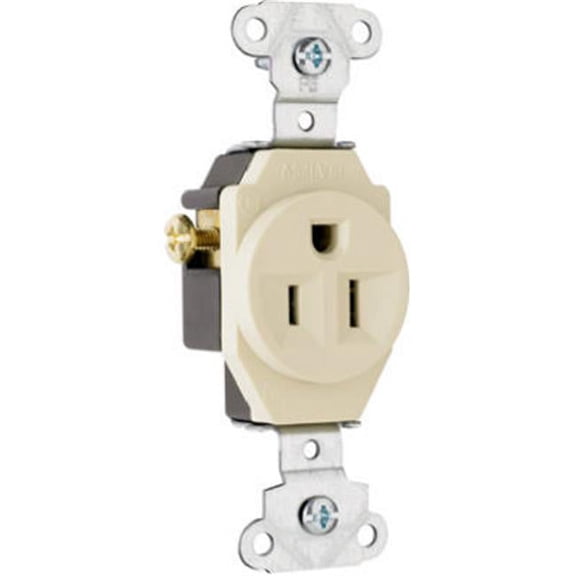 Pass & Seymour 5251ICC8 15A 125V 3 Wire Grounding Heavy Duty Single Outlet, Ivory
