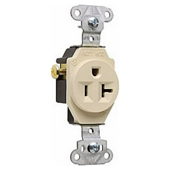 Pass & Seymour Legrand 5351-I Single Outlet Receptacle, Commercial Grade, Side Wired, Grounding, 20A 125V, Ivory