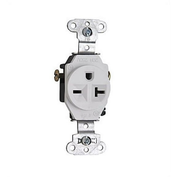 Legrand Pass & Seymour 5851W Single Receptacle Outlet, Specification Grade, 20 Amp 250V, NEMA 6-20R, Side Wire, White (1 Count)