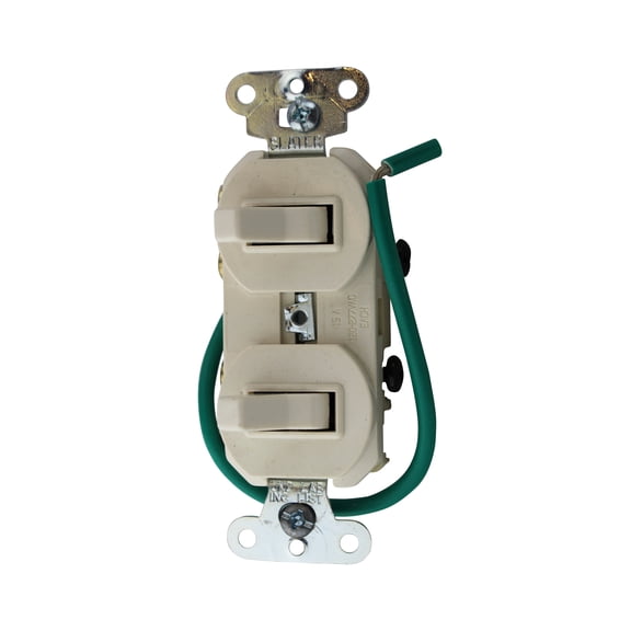 Pass & Seymour 693-LAG Non-Grounding Combination Switch Double 3-Way 15A 120/277V, Light Almond