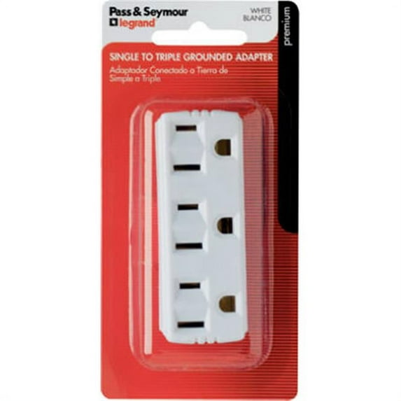 Pass & Seymour 697WBPCC5 Triple Grounding Adapter, 15A, White