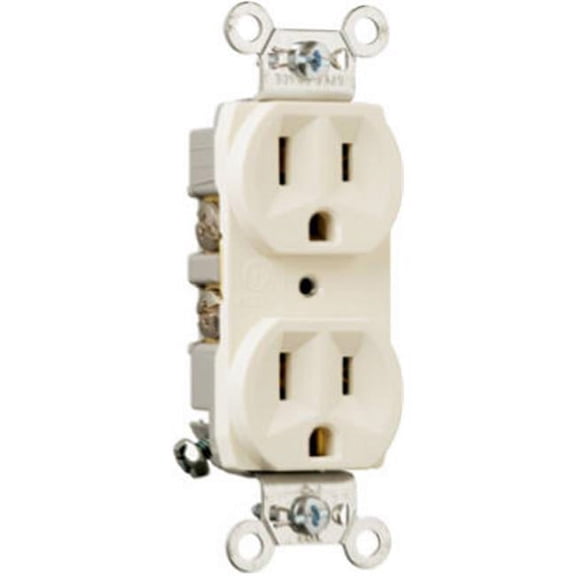 PASS & SEYMOUR Duplex Outlet, Heavy-Duty, Light Almond, 125-Volt, 15-Amp CRB5262LACC12