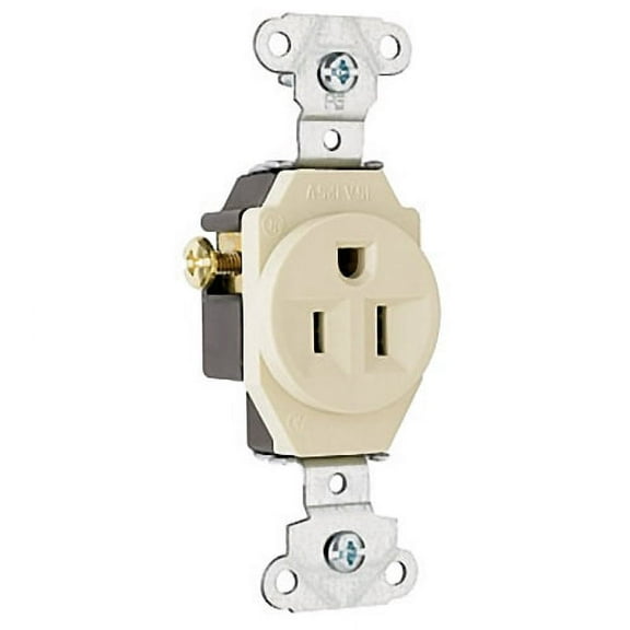 Pass & Seymour Legrand 5251-LA Single Outlet Receptacle, Commercial Grade, Side Wired, Grounding, 15A 125V, Light Almond