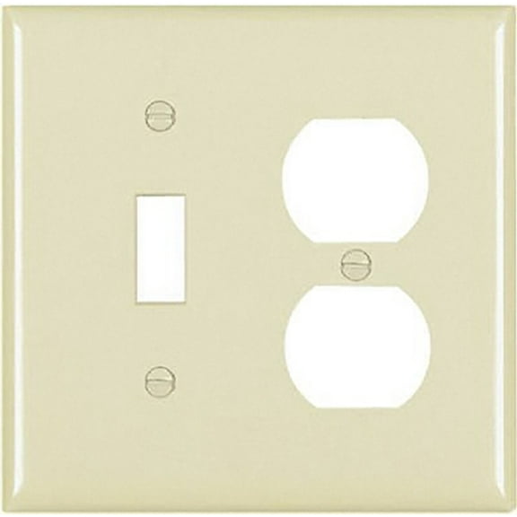 Pass & Seymour Legrand SP18-IU 2-Gang Combination Toggle Light Switch & Duplex Outlet Receptacle Wall Plate, Standard Size Cover, Thermoset Plastic, Ivory