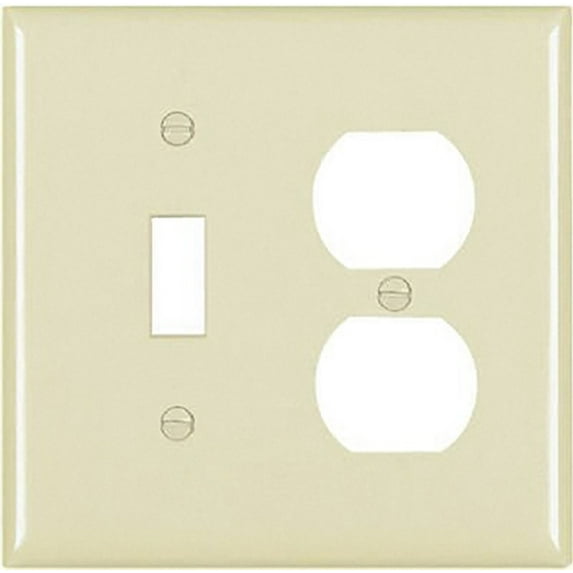 Pass & Seymour Legrand SP18-IU 2-Gang Combination Toggle Light Switch & Duplex Outlet Receptacle Wall Plate, Standard Size Cover, Thermoset Plastic, Ivory