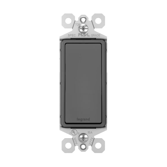 Pass & Seymour TM873BKCC10 15A Grounded Designer Style Satin Finish Rocker Switch, Black
