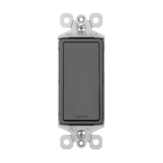 Pass & Seymour TM873BKCC10 15A Grounded Designer Style Satin Finish Rocker Switch, Black