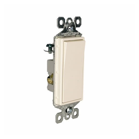 Pass & Seymour Legrand TM873-LA 3-Way Decorator Rocker Light Switch,  Back & Side Wired, Grounding, 15A 120/277VAC, Light Almond