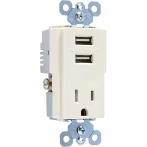 Pass & Seymour TM8USBLACC6 USB Charger Tamper-Resistant Receptacle, Light Almond