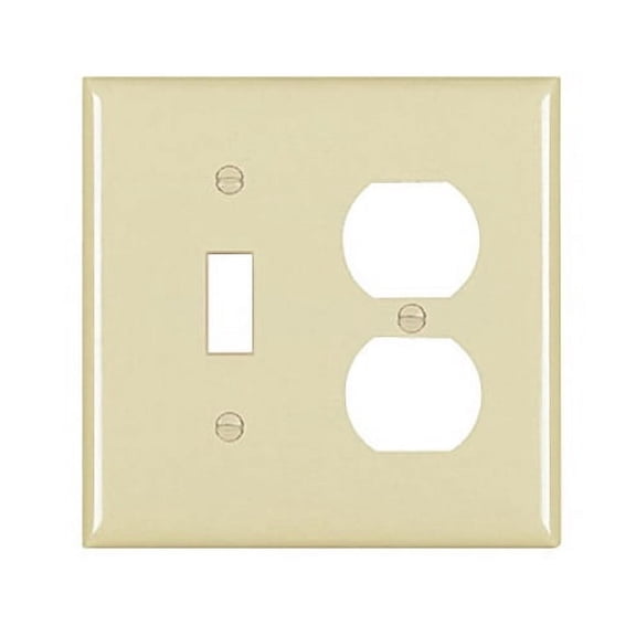Pass & Seymour Legrand TP18-I 2-Gang Combination Toggle Switch Duplex Receptacle Wall Plate, Trademaster Size, Unbreakable Thermoplastic Cover, Ivory