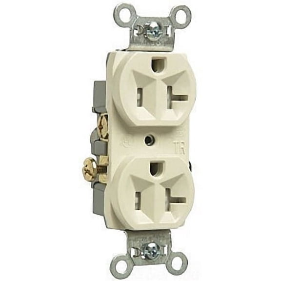 Pass and Seymour TR20I Tamper Resistant Double Pole Duplex Receptacle; Wall Mount, 125 Volt AC, 20 Amp, Ivory