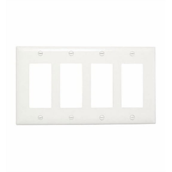 Pass & Seymour Legrand TP264-W 4-Gang Decorator GFCI Rocker Switch Wall Plate, Trademaster Size, Unbreakable Nylon, White