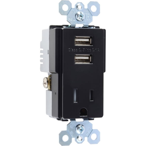 Pass & Seymour USB Charger with TR Recep, Black