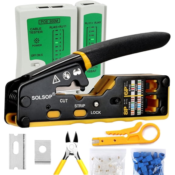 Pass Through RJ45 Crimp Tool Kit Ethernet Crimper CAT5 Cat5e Cat6 Crimping Tool Kit