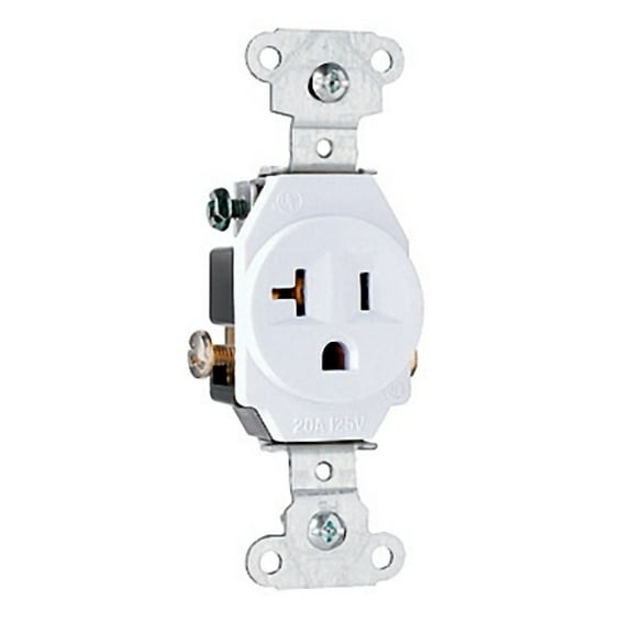 Pass & Seymour Legrand 5351-W Single Outlet Receptacle, Commercial Grade, Side Wired, Grounding, 20A 125V, White