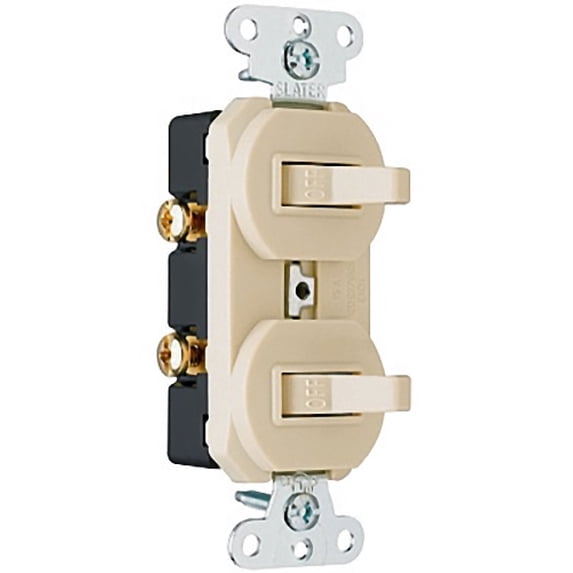 Pass and Seymour 690-I Non-Grounding Combination Dual Toggle Light Switches, Ivory