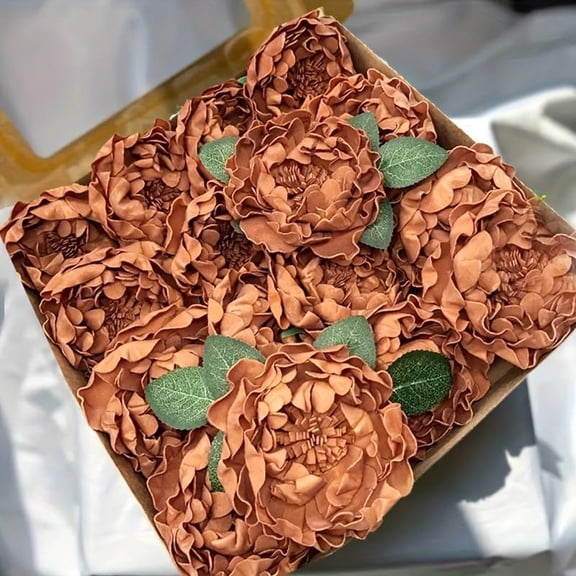 Passage 7 Flowers 16pcs Burnt Orange Rust Blooming Peonies Artificial Flowers with Stem, Artificial Peony Flowers for DIY Wedding Decorations Centerpieces Bouquets Boutonnieres (Burnt Orange)