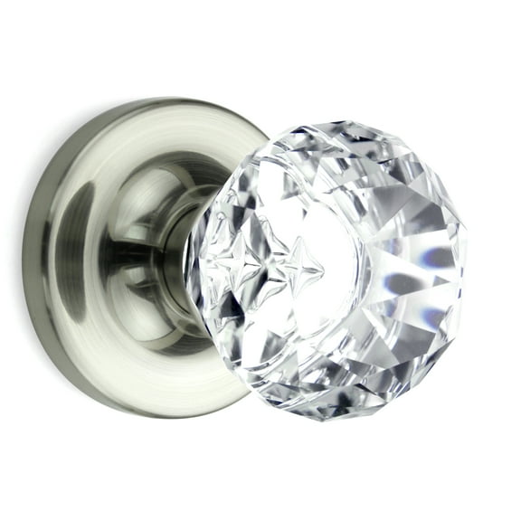 Passage Diamond Round Brilliant Crystal Door Knobs Satin Nickel Round Rosette